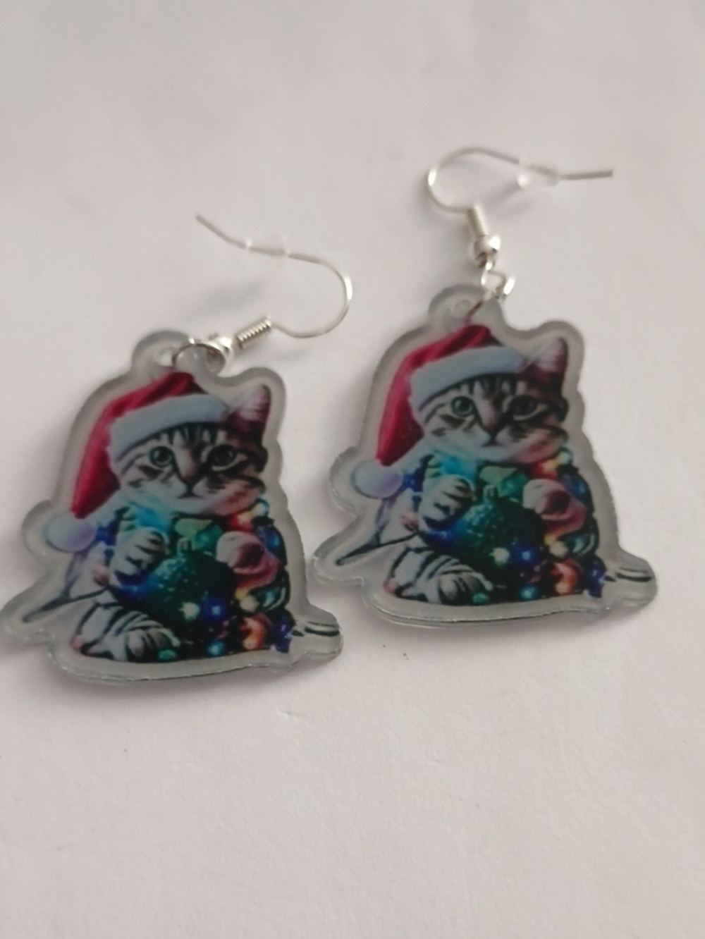 Preseason Sale Holiday Cat Dangle Earrings - Pink/Blue